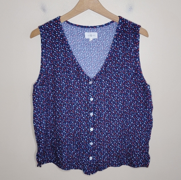 Lou & Grey | Star Print Button Front T-Shirt Vest Tank Top Size Medium - Picture 6 of 6